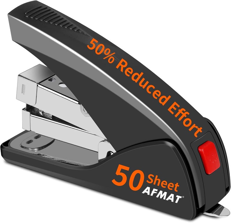 AFMAT Stapler for Desk, 50 Sheet Effortless Desktop Stapler Staple with One Finger, Portable Ergonomic Handheld Staplers Heavy Duty, Built-in Remover, Space Save Size, Good for Home & Office ES10 - Image 1